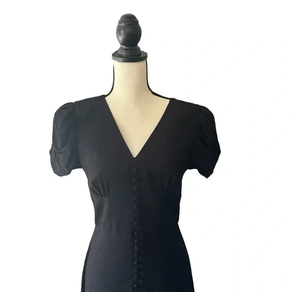 Saloni Sz 8 Margot Puff Sleeve Midi Fit & Flare Black Dress - Picture 6 of 16